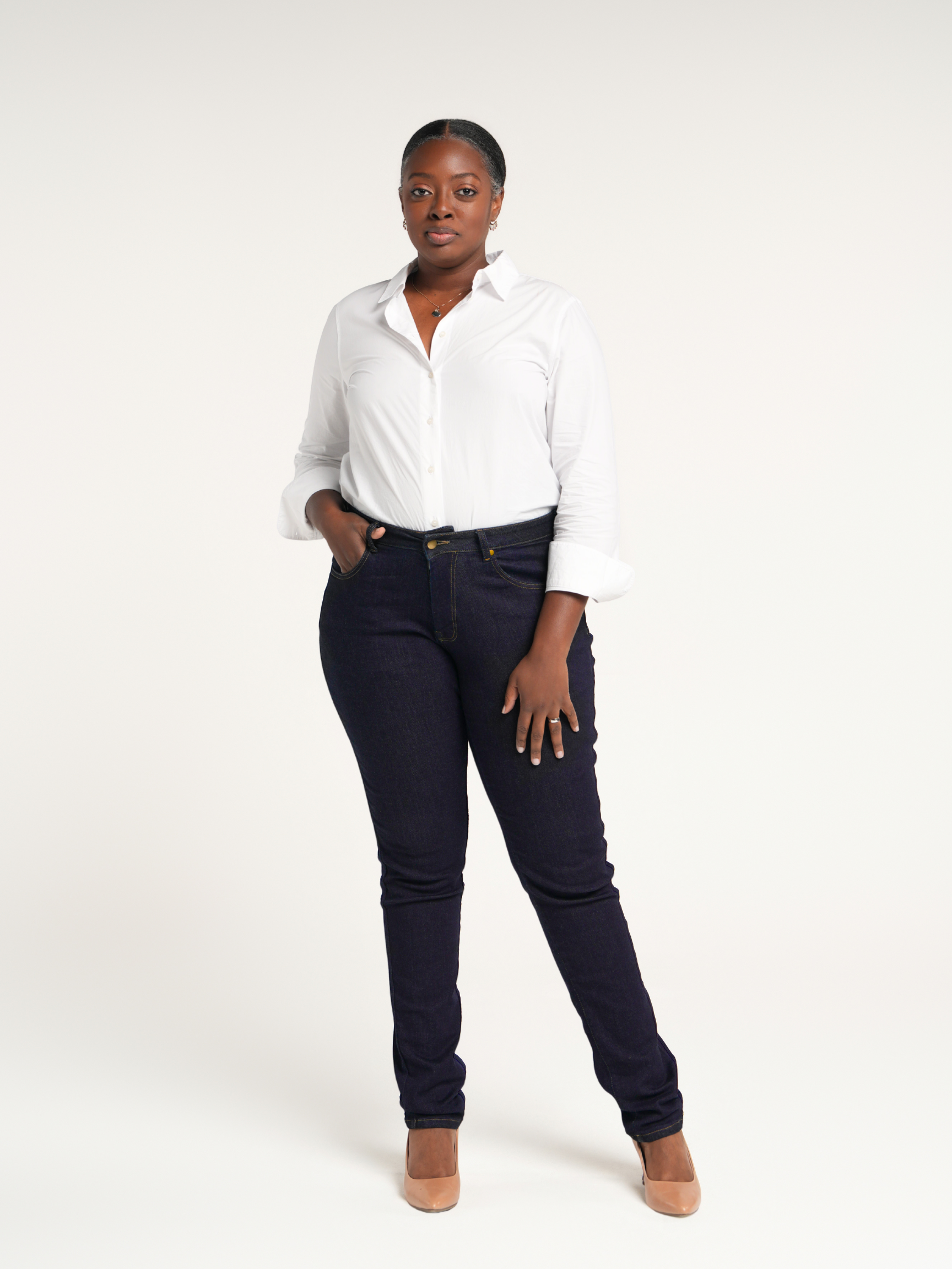 Curvy Slim Jean Mid Rise Deep Indigo Wash