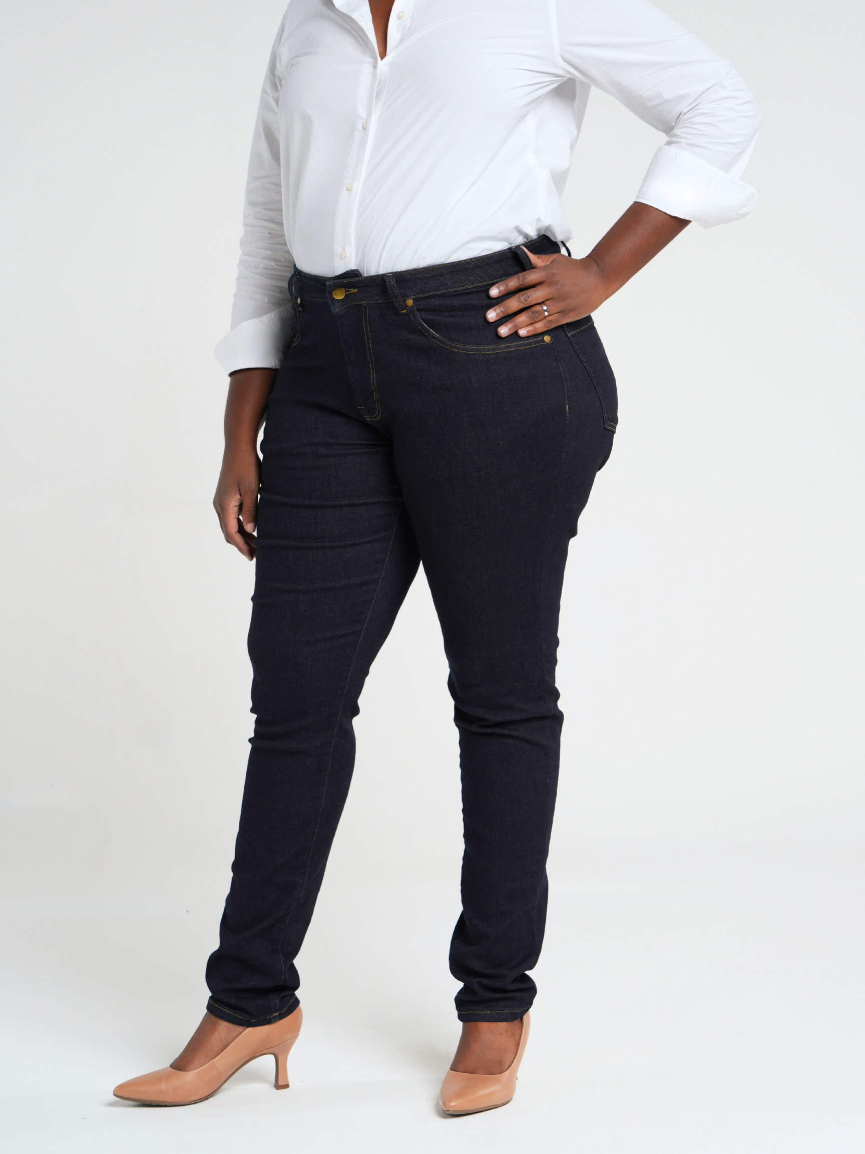 Curvy Slim Jean Mid Rise Deep Indigo Wash
