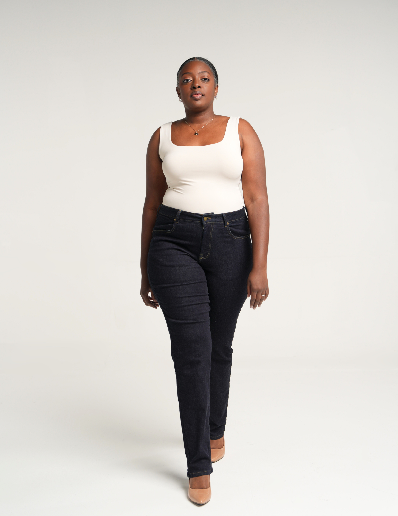 The Girlfriend Jean High Rise Straight Leg in Deep Indigo Wash