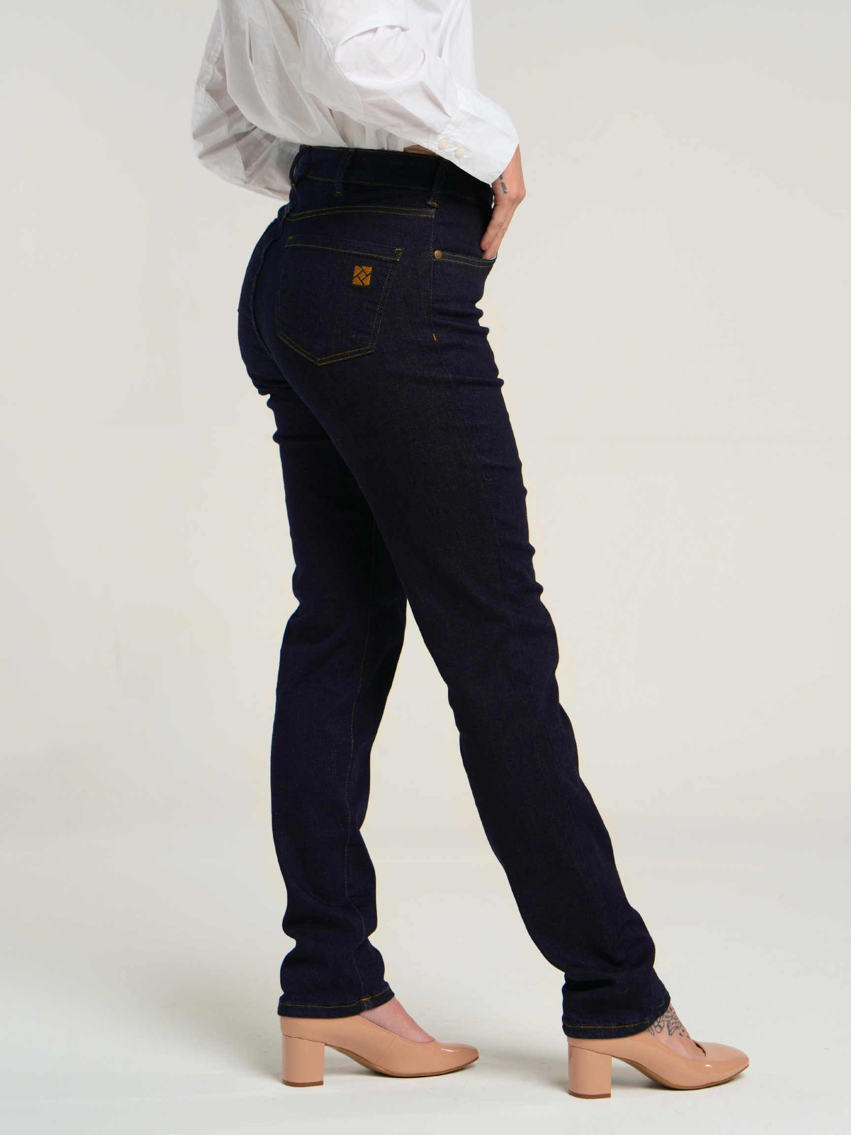 The Girlfriend Jean High Rise Straight Leg in Deep Indigo Wash