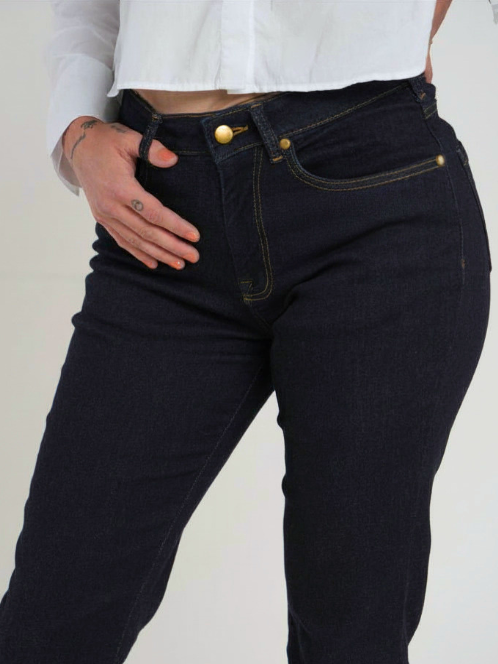 The Girlfriend Jean High Rise Straight Leg in Deep Indigo Wash
