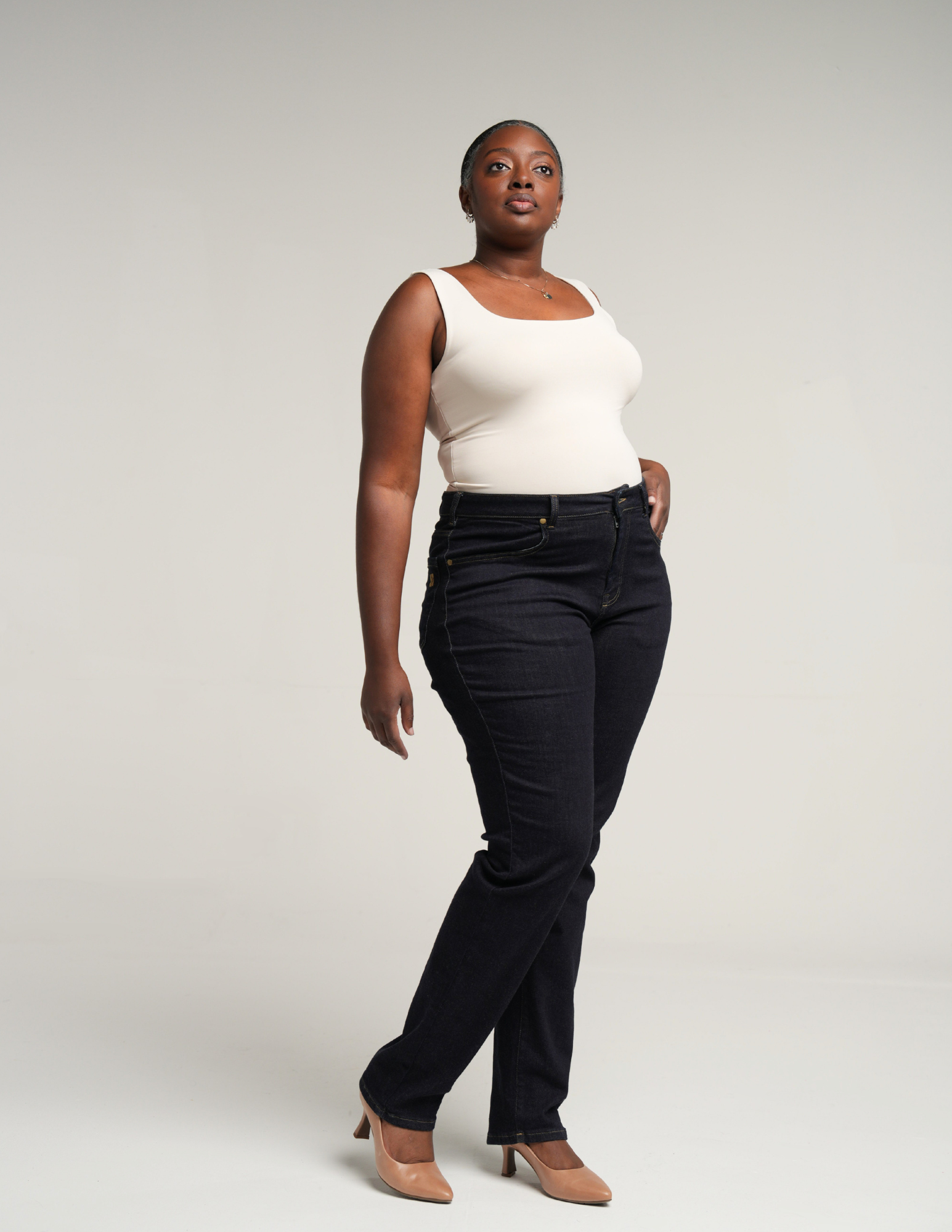 The Girlfriend Jean High Rise Straight Leg in Deep Indigo Wash