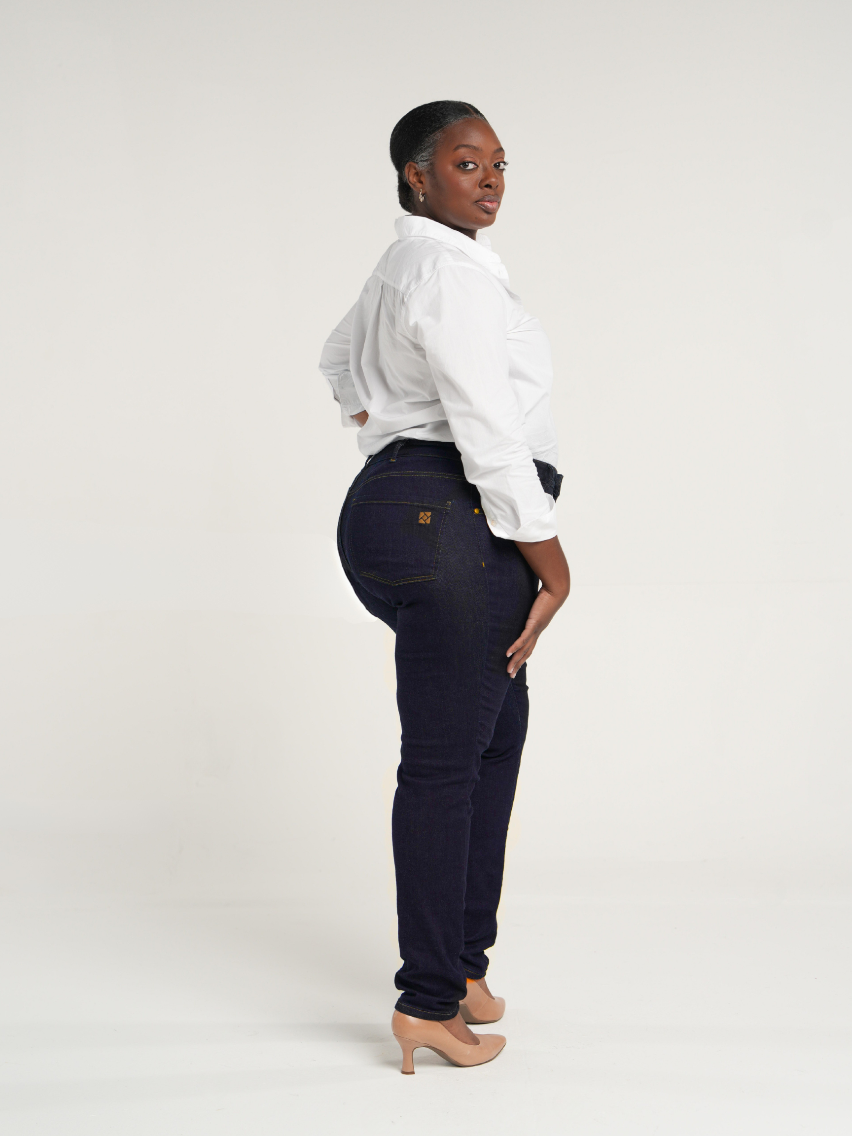 Curvy Slim Jean Mid Rise Deep Indigo Wash