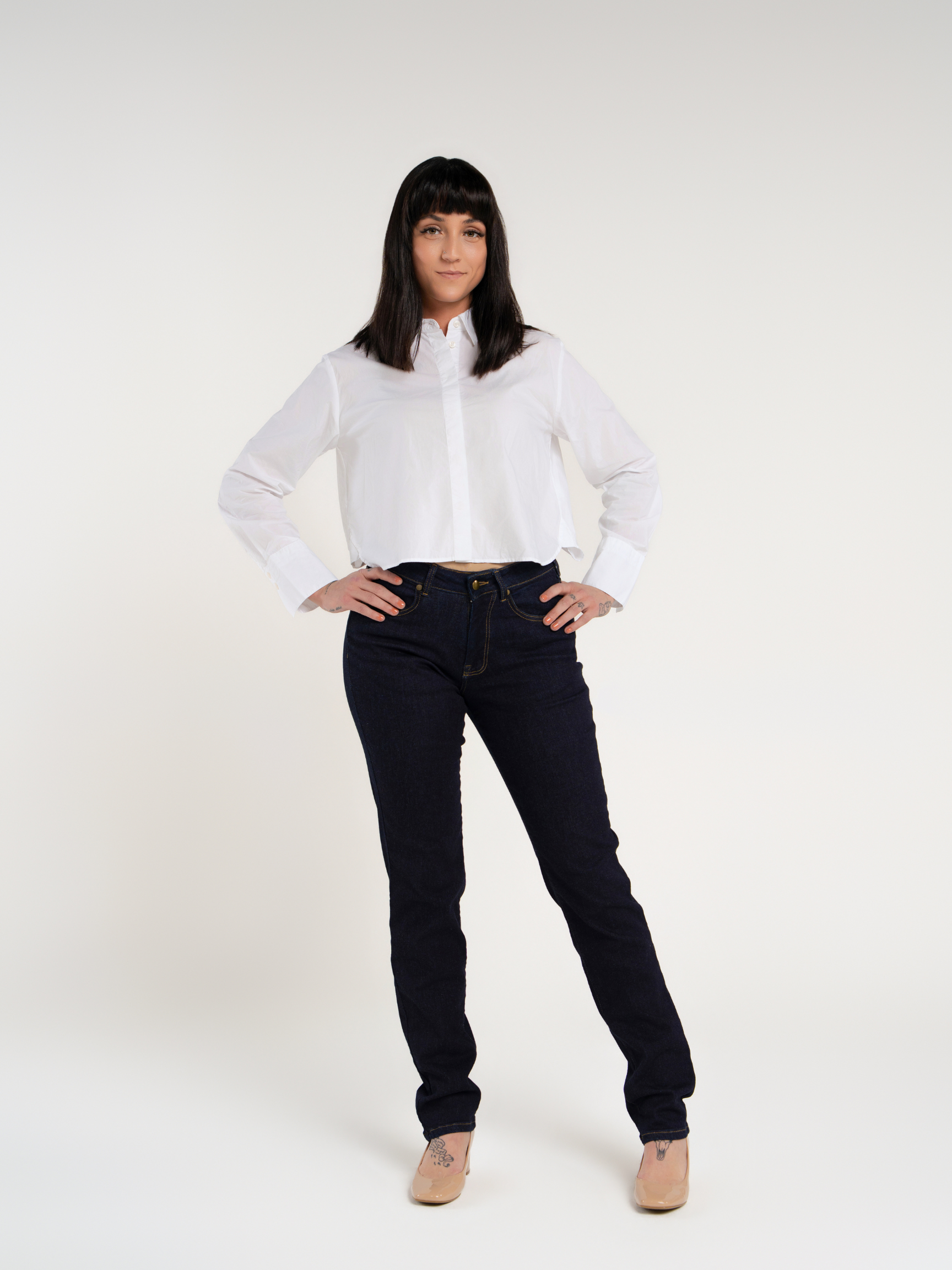 The Girlfriend Jean High Rise Straight Leg in Deep Indigo Wash