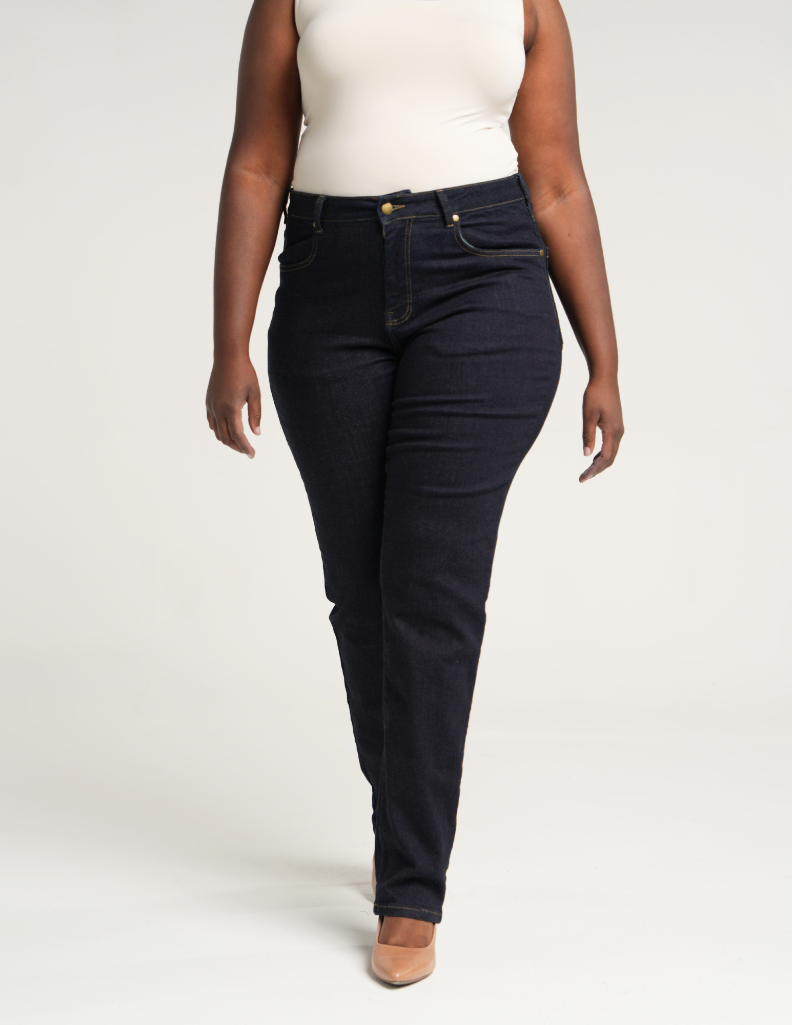 The Girlfriend Jean High Rise Straight Leg in Deep Indigo Wash