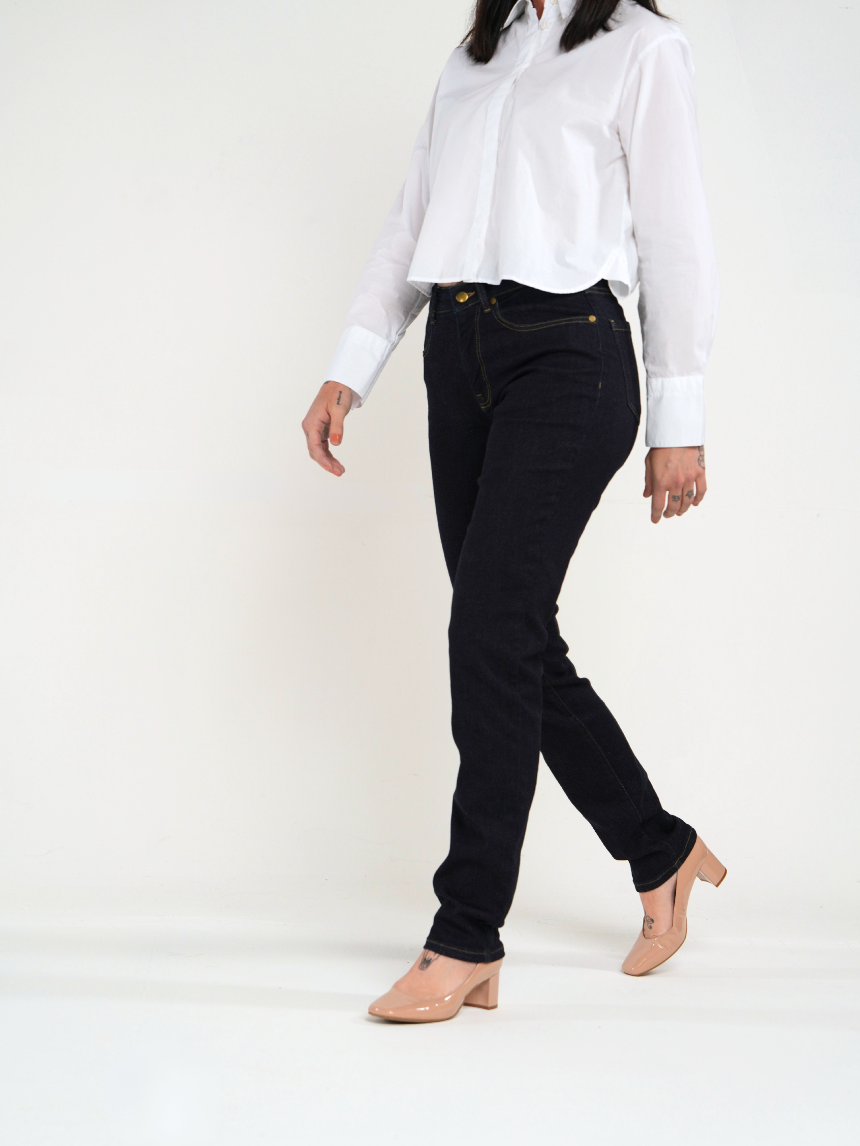 The Girlfriend Jean High Rise Straight Leg in Deep Indigo Wash