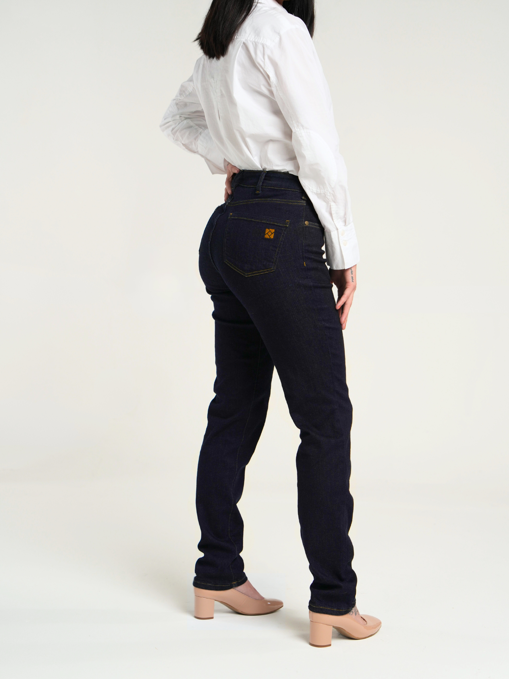 The Girlfriend Jean High Rise Straight Leg in Deep Indigo Wash